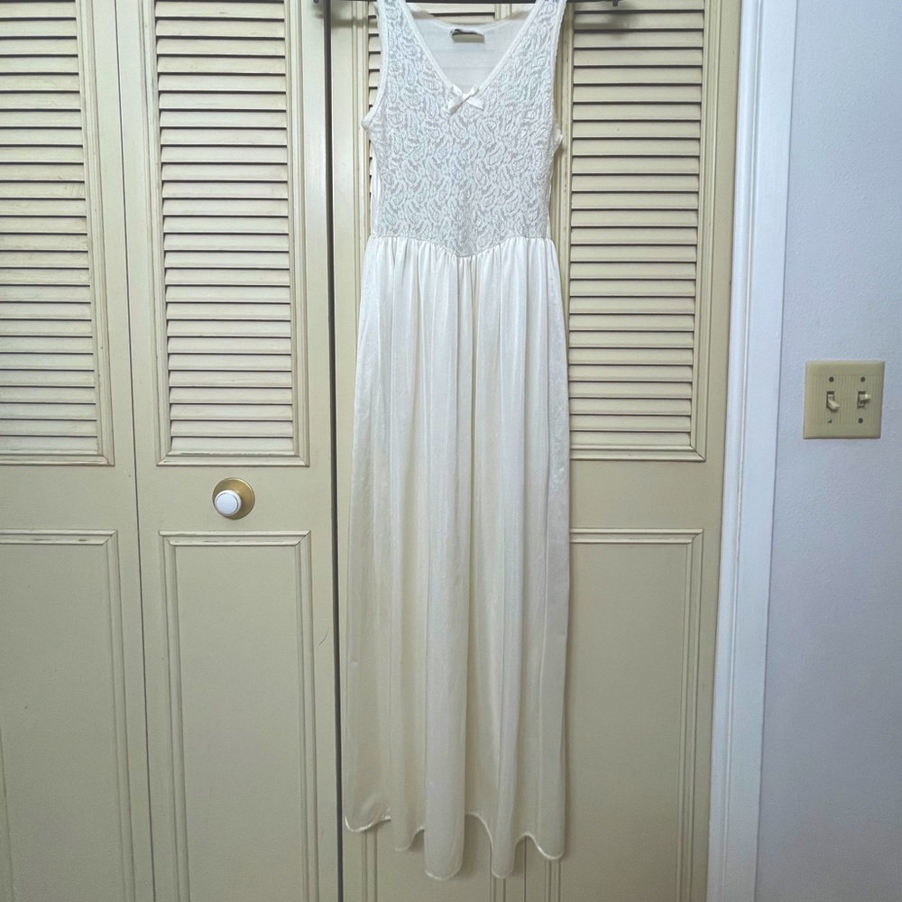 Lace and Satin White Maxi Nightgown | 70’s- 80’s Vintage | by Claudia Phillips